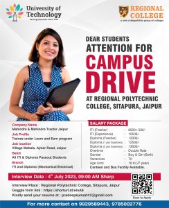 Accelerate Your Career with Mahindra & Mahindra Tractor Jaipur: Join the Campus Drive at Regional College