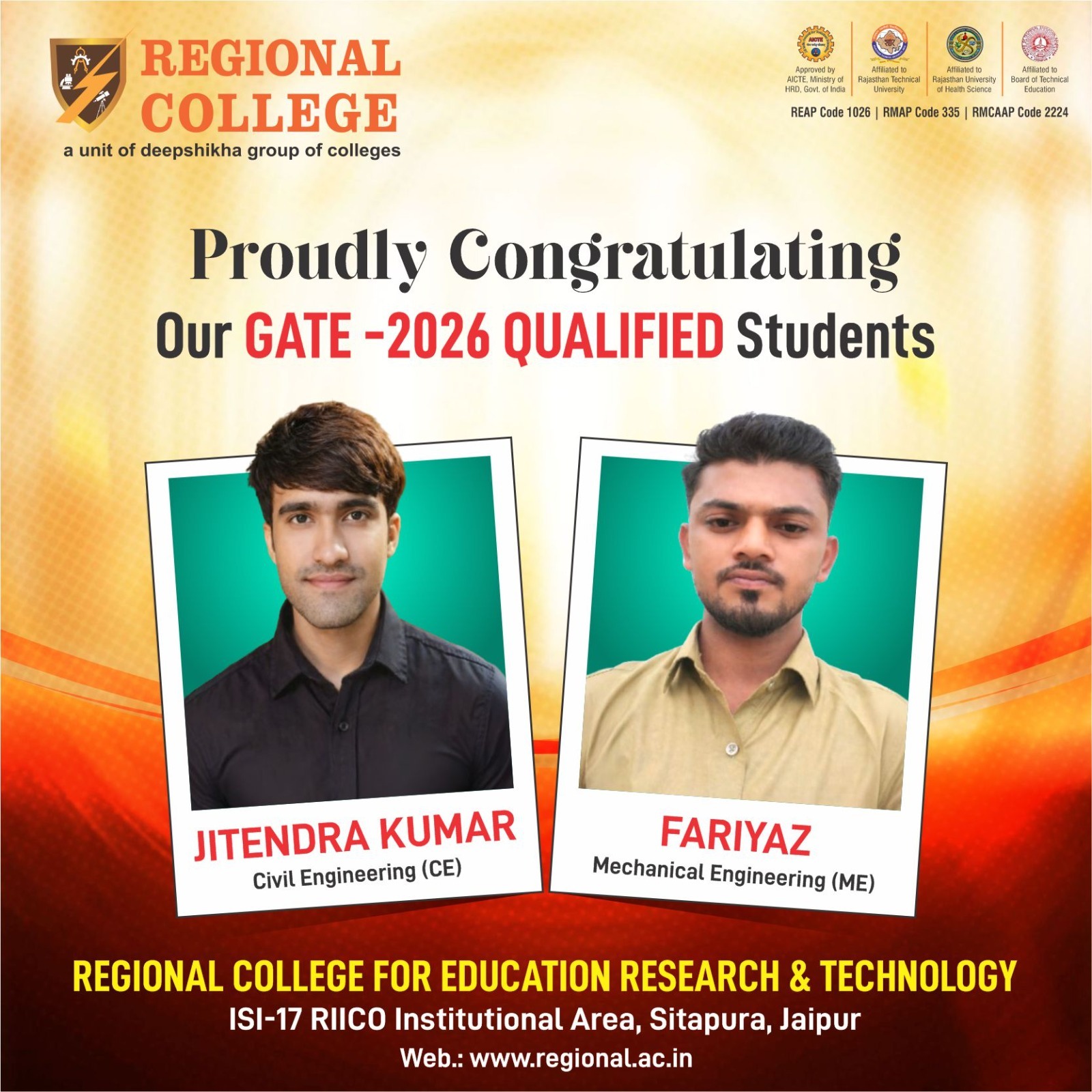 Proudly Celebrating Our GATE 2026 Qualified Students